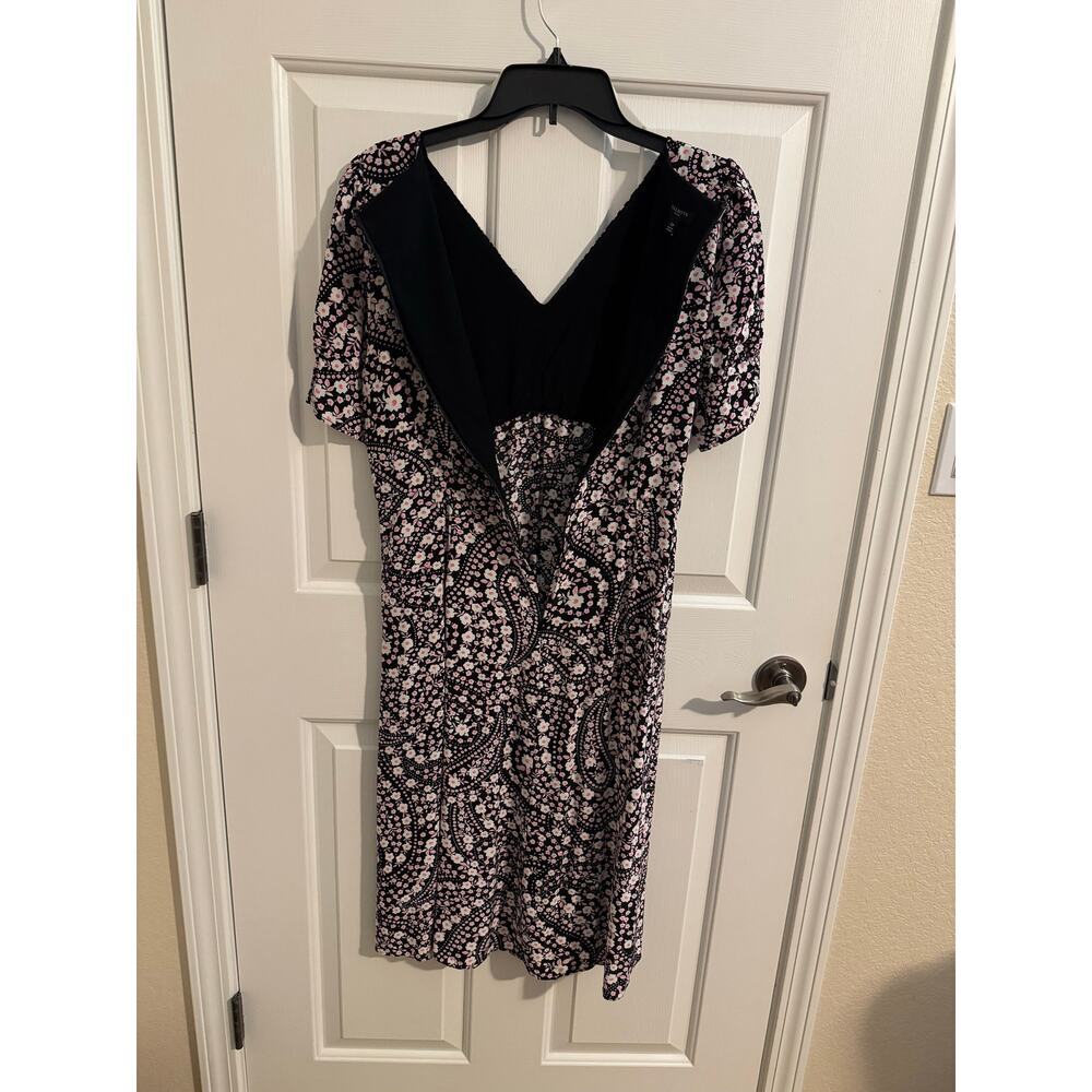Talbots Smocked Sleeve Midi Dress Floral Paisley Black Pink Size 12P - Picture 9 of 12